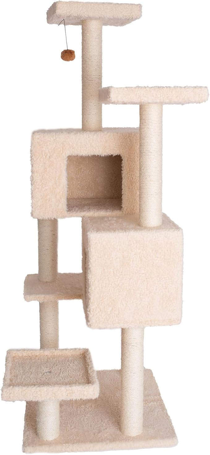 Armarkat A6702 Pet Cat Tree with Two Real Wood Houses, 67", Beige