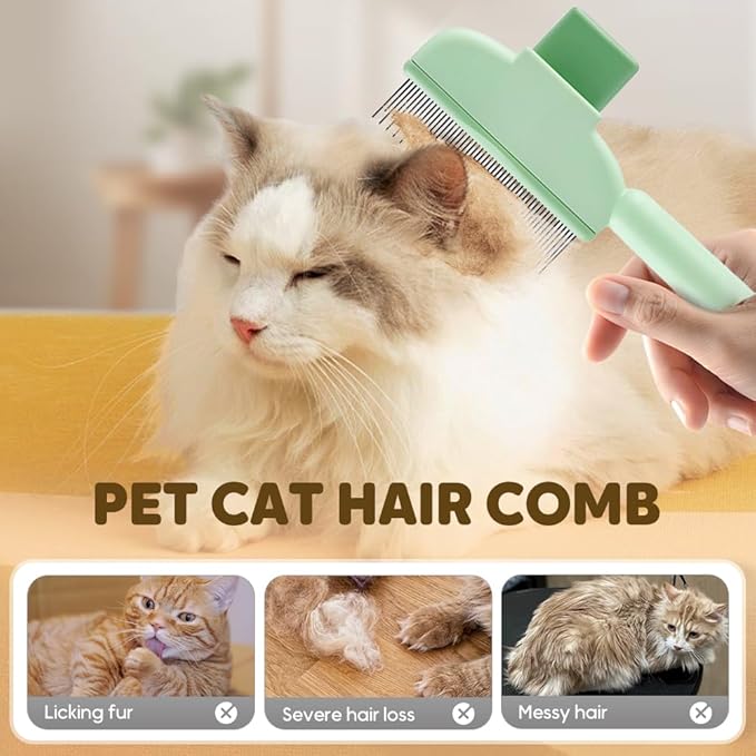 Cat Self Cleaning Pet Hair Removal Comb, 2026 New Cat Grooming Brush, Pet Comb with Long Short Stainless Steel Metal Teeth, Pet Grooming Supplies for Cat, Dog (2, Multicolor)