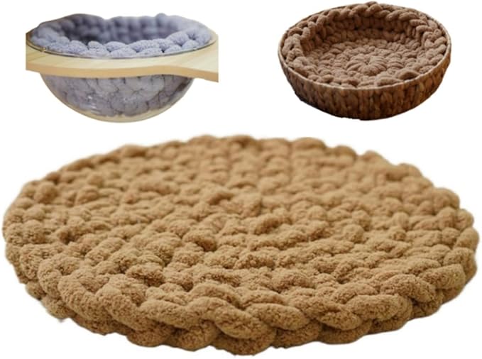Hand-Woven Cat Mattress Nest Space Capsule Stepping Milk Round Cushion Pet Warm Pad Sleeping Four Seasons Indoor Pet Cat Climbing Frame Mat Enlarged Thickened (Brown, 40CM)