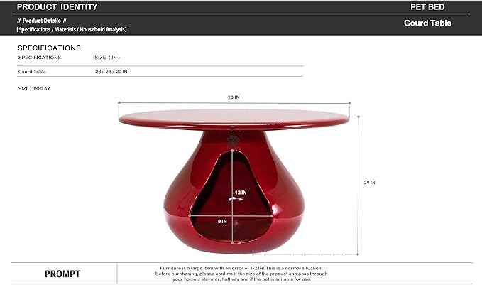 2-in-1 Gourd-Shaped Coffee Table & Pet Bed - Modern Living Room Furniture with Eco-Resin Top(A-Red)