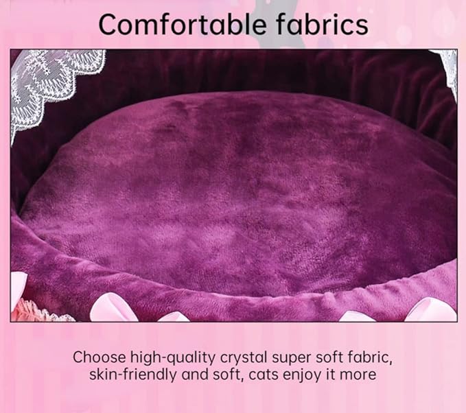 Cute Cat Bed Heart-Shaped Cat Nest Lace Lace Princess Nest Cotton Velvet Warm Soft Cat Sofa Bed Suitable for Cats and Dogs to Spend The Warm Winter (S,Blue)