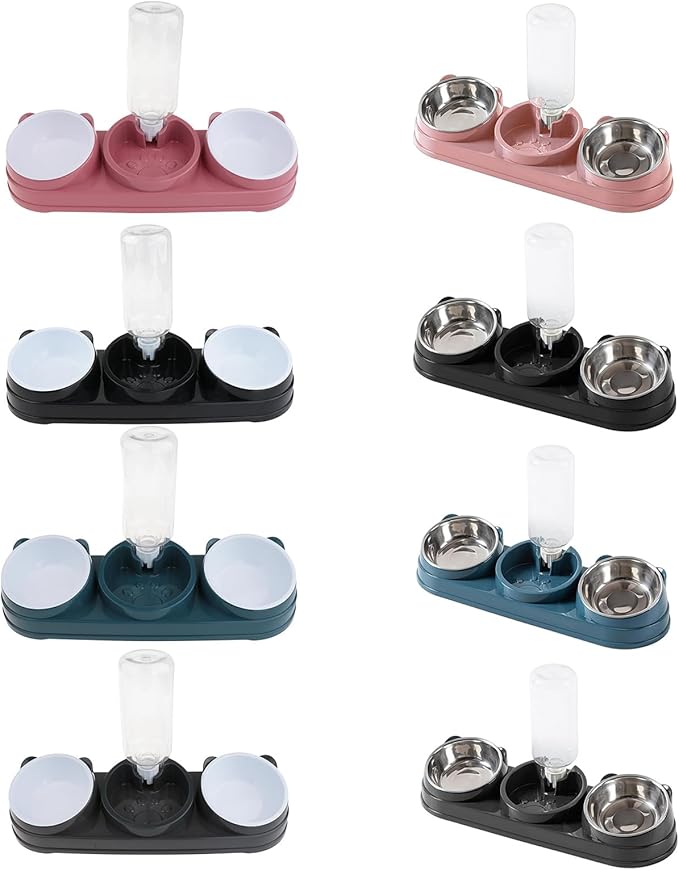 Elevated Double Bowl Pet Feeders with Automatic Water Dispenser Antislip Base for Dog Cats Daily Feeding Watering Supply Automatic Water Dispenser Pet Bowl