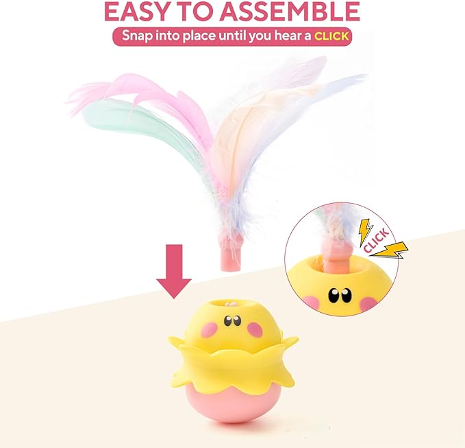 LIFLIX Interactive Automatic Cat Feather Toy, Rotating with LED Light, Rechargeable Electronic Chirping Toys for Indoor Cats, Yellow