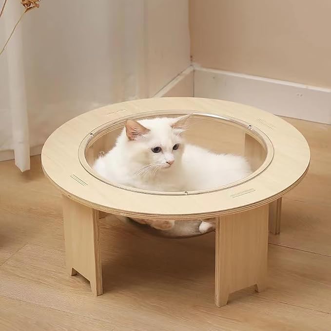 Clear Capsule Cat Bed 44×20 cm, Transparent Acrylic Calming Small Pets Bed with Breathable Holes, Raised Dome Window Lounger for Indoor Kitten Puppy, Stackable Modern Pet Furniture