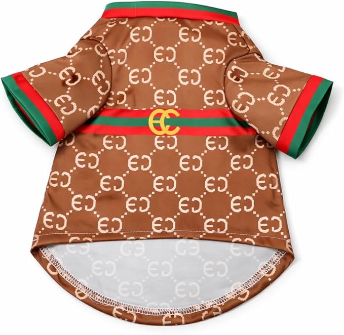 Luxury Designer Dog T Shirt – Trendy Puppy Clothes for Small Dogs, Fashion Pet Tee for French Bulldogs & Chihuahuas, Everything Chic Dog Apparel (GucchewiTee, Small)