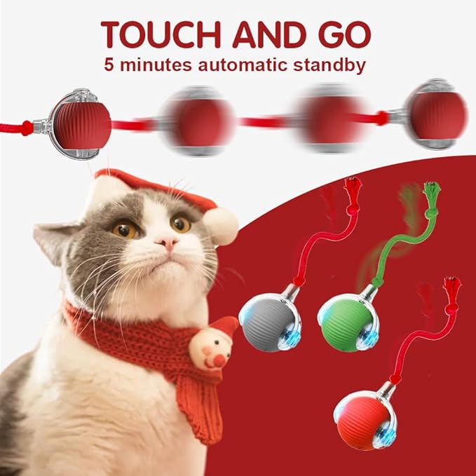 Interactive Cat Toys for Indoor Cats, Interactive Pet Toy Ball, Cat Toy Ball for Bored Indoor Cats, Smart Rolling Ball for Dogs & Cats (Red+Green+Grey)