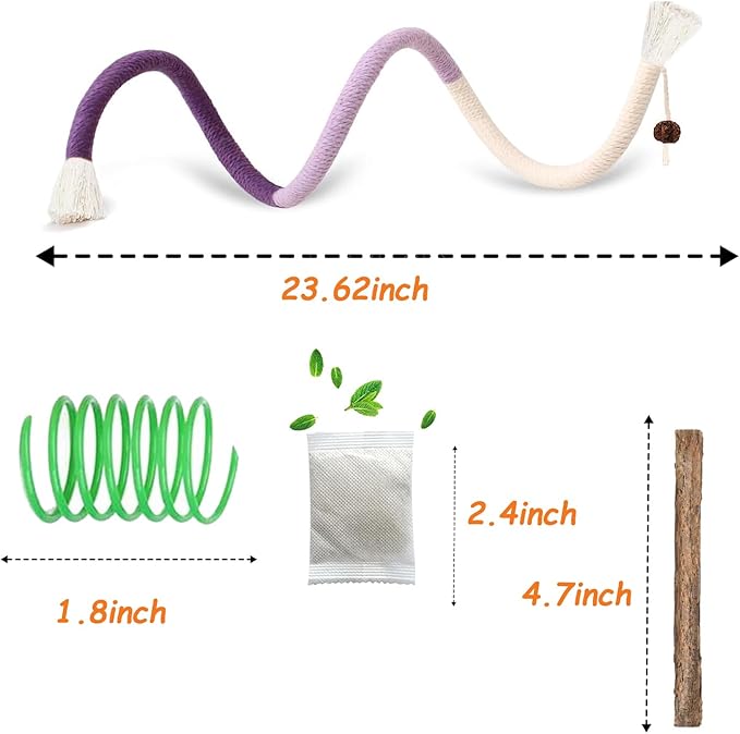 Cat Toys Chew Ropes, Silvervine Sticks Catnip Rope Toys with Refillable Natural Catnip for Cats Dental Care, Safe Teeth Cleaning Toy for Indoor Cat Kitty Kicker Toy Interactive Catnip Kitty Toys