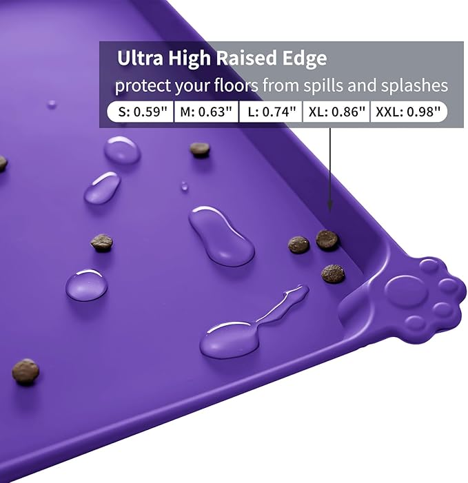 Reopet Waterproof Pet Feeding Mat, Non-Slip Silicone Placemats for Dog Cat Food and Water Bowl, High Raised Edges to Prevent Spills and Protect Floors