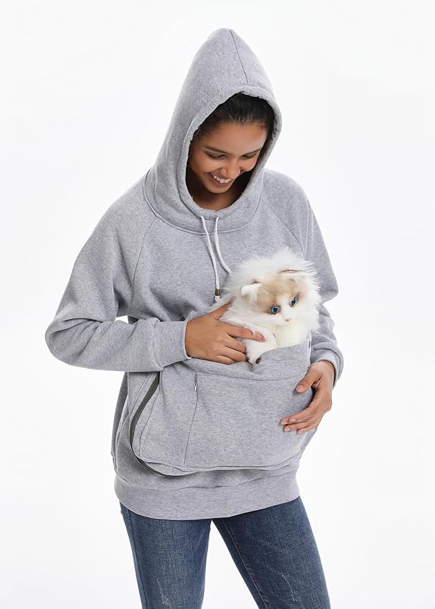 Unisex Cat Pouch Hoodie Long Sleeve Kitten Puppy Holder Hoodies Front Large Pouch Pet Carrier Sweatshirt