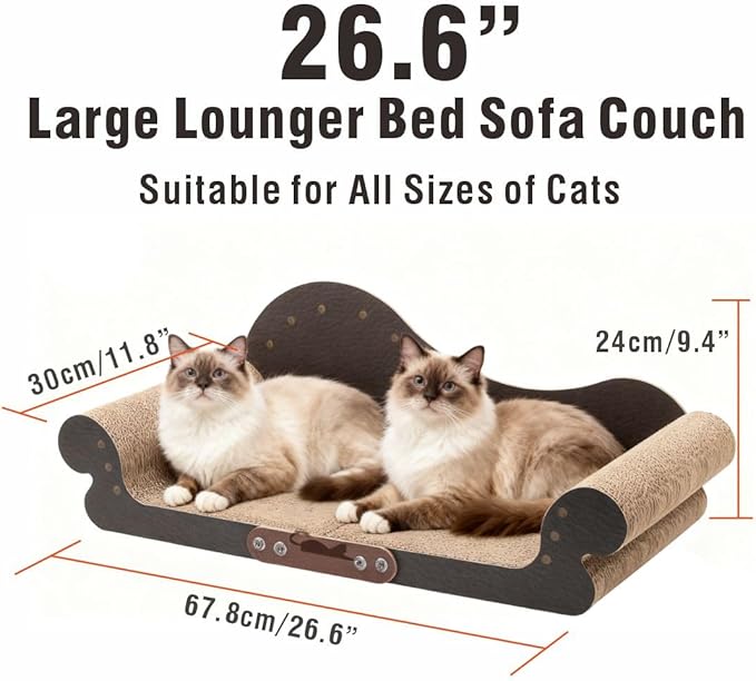 Extra Large Cat Scratcher Bed, 26.5" Sofa Shaped Cardboard Scratch Pad & Couch, Durable Cat Lounger, Furniture Protector for Large Cats & Multi-Cat Households (Black)