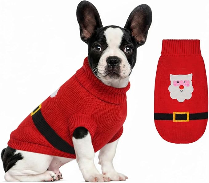 Dog Sweater Knitted for Small to Large Dogs Boy Girl, Classic Turtleneck Dog Christmas Sweaters, Warm & Soft Pet Clothes for Winter (Santa Claus, S)