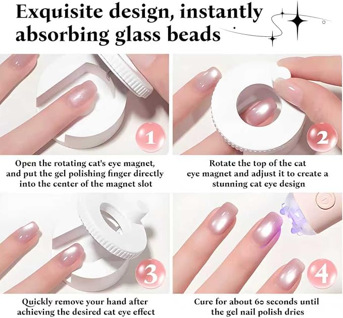 2026 New Rotating Cat Eye Magnet, Beginner Friendly Nail Tool with Uniform Magnetic Force and Excellent Light Absorption, Can Easily DIY Glossy Cat Eye Effect (1*White+1*Ball Magnet)