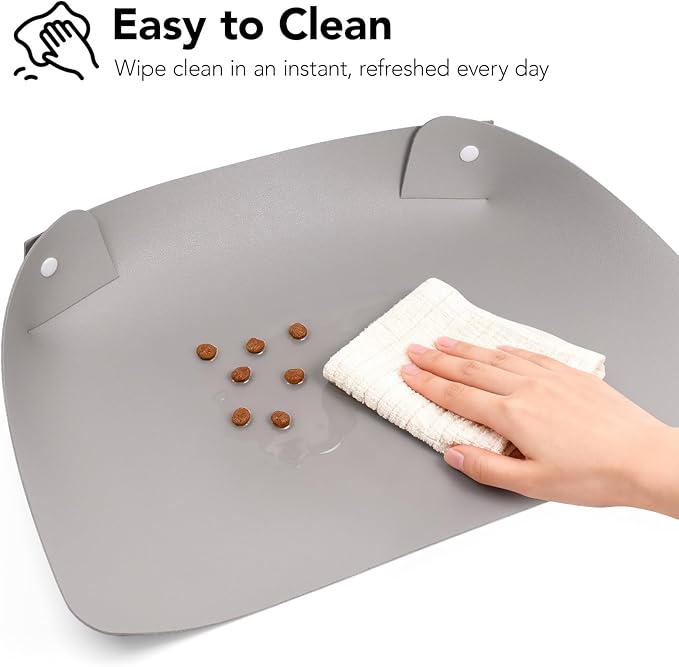 Cat & Dog Pet Feeding Mat,Pet Food Mats for Floor Waterproof,Protects Floors from Spills, Cat Bowl Mats for Food and Water,Light Gray