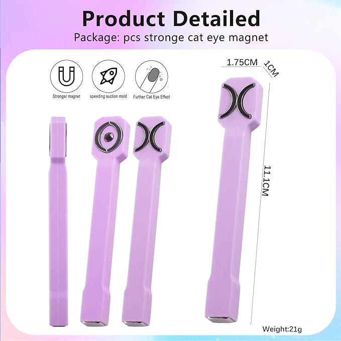 Honey Joy 3-in-1 Cat Eye Magnet for Nails, Multi-Function Nail Magnet Stick, Upgraded Cateye Magnet Tool for 3D Magnetic Cat Eye Gel Polish Nail Art, Salon & Home Use (NAT253-Purple)