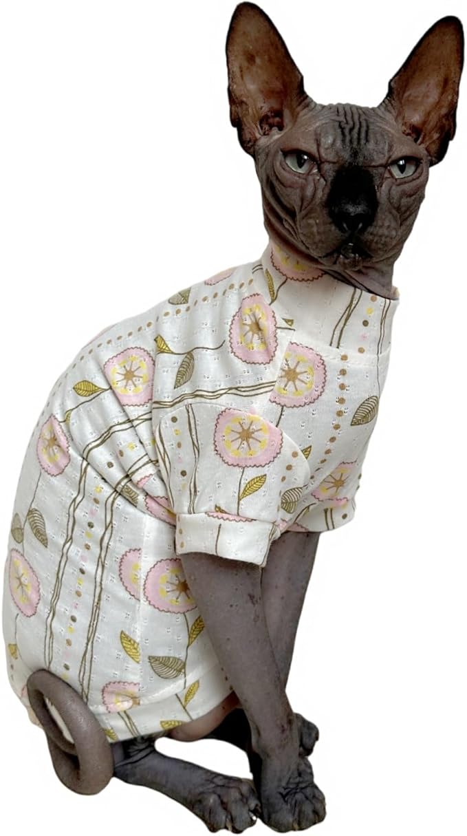 Limited Edition Sphynx Cat T-Shirts Elastic Hairless Cat Sweatshirt Pet Kitten Clothes Round Collar Kitten Shirts Vest Cats & Small Dogs Apparel (Dandelion, S (3.3-4.4 lbs))