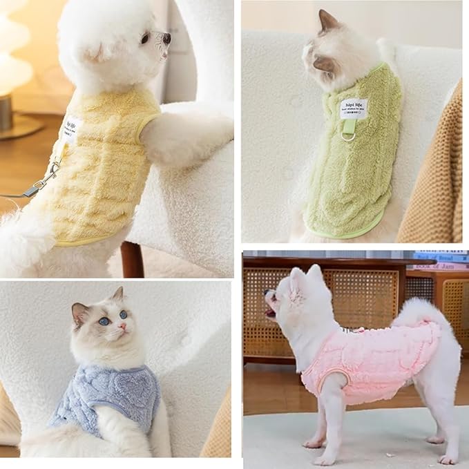 2 Pack Small Dog Sweater Fleece Cat Outfit with D-Ring Fall Puppy Clothes for Girl Boy Cold Weather Dog Coat Winter Pet Clothing for Cats Chihuahua Yorkie Teacup (Pink Blue, Medium)