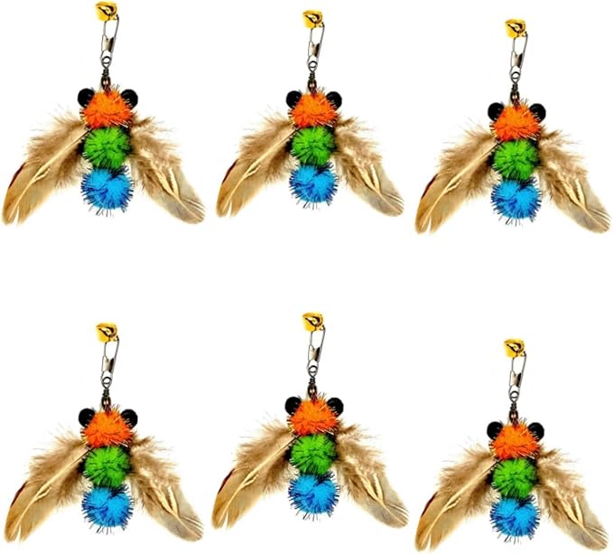 miwoowim 6 PCS Insect Bees,Feather Cat Toys, Kitty Wand Toy Refill,Cat Toy Wand Replacement Attachments,Kitten Feather Refills,Insect Interactive Teaser Wand Feathers
