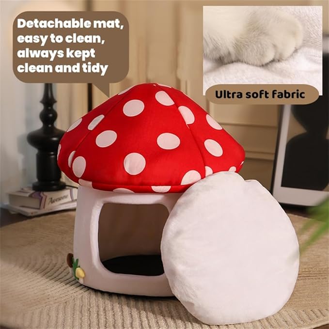 LYFJMUS Mushroom Cat Bed Chocolate Cookie Cat Beds for Indoor Cats Mushroom Cow Shape Cat Cave Bed Cat Tent with Removable & Washable Cushion Pillow Cat House Bed for Cats Small Dogs ﻿