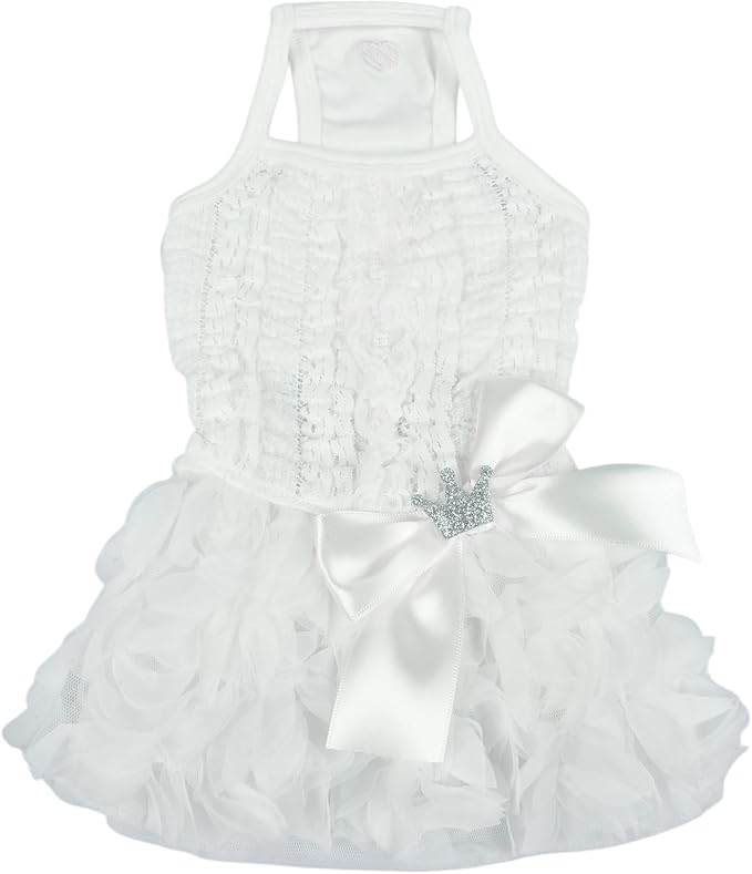 Pinkaholic New York Otelia Dog One-Piece Dress Trendy Fashionable Cute Elegant Dog Apparel for Small Dogs, Ivory, Medium
