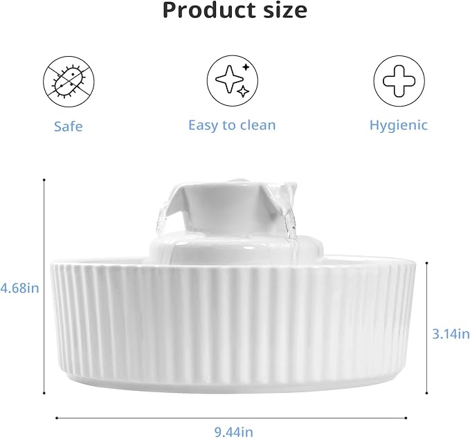 Ceramic Cat Water Fountain, 2.1L/71oz Cupcake Pet Water Fountain for Cats and Dogs, Automatic Pet Drinking Fountain,Double Filtration System, Easy to Clean, 360°Drinking Water(White)