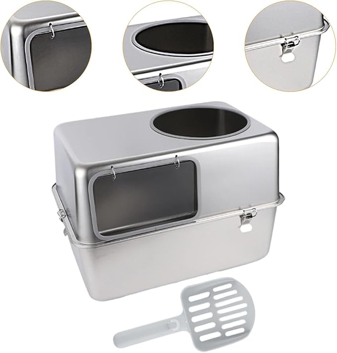 Hooded Cat Litter Box with Lid Large Capacity Detachable Reusable Kitty Litter Tray Sandbox- Without Pedal
