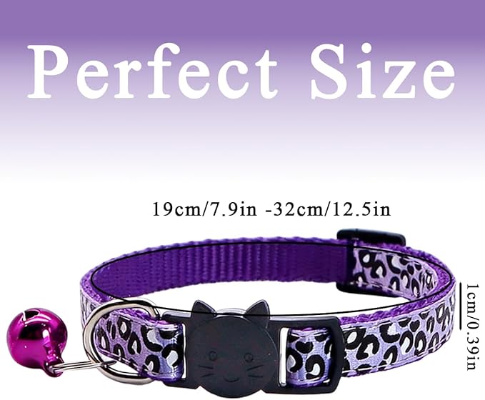 6 Pcs Leopard Breakaway Cat Collars with Bell Breakaway and Safe Dog Collars Adjustable Small Cats Collar Pet Collar Mixed Colors Adjustable19-32cm