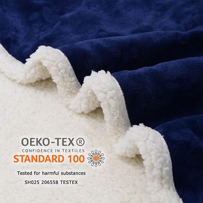 Qeils Waterproof Blanket for Bed, Dog Blankets for Large Dogs, Waterproof Cat Blanket Washable, Soft Sherpa Fleece Puppy Blanket, Reversible Throw Protector for Couch Car, 50"X60", Navy Blue