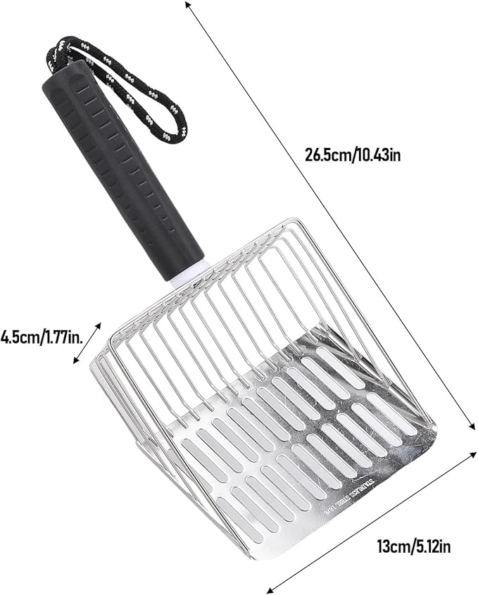Haofy Cat Litter Scoop,Stainless Steel Litter Scoop with Portable Cleaning Brush and Storage Stand for Cat Box Cleaning