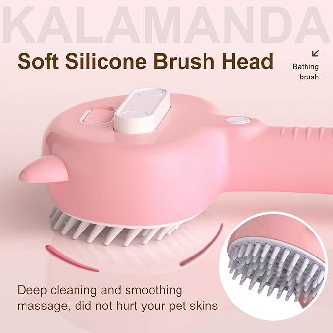 Cat Steam Brush for Shedding, 4 in 1 Steamy Cat Comb with Handle, Rubber Pet Misting Brush with Release Button for Indoor Kittens Small Animals(Pink)