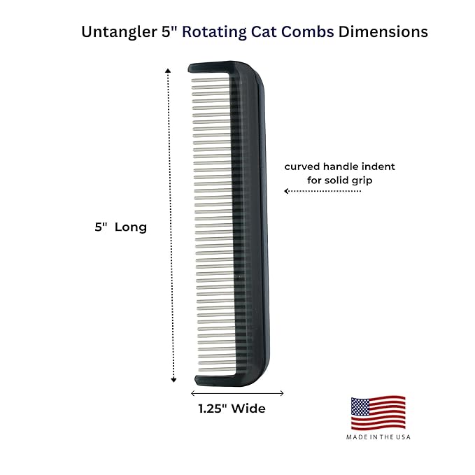 Cat Comb with Silky Smooth Rotating Teeth - Clears Mats Gently and Easily (5" Ultra Fine Teeth; 7" Dual Teeth) (Black, 5")
