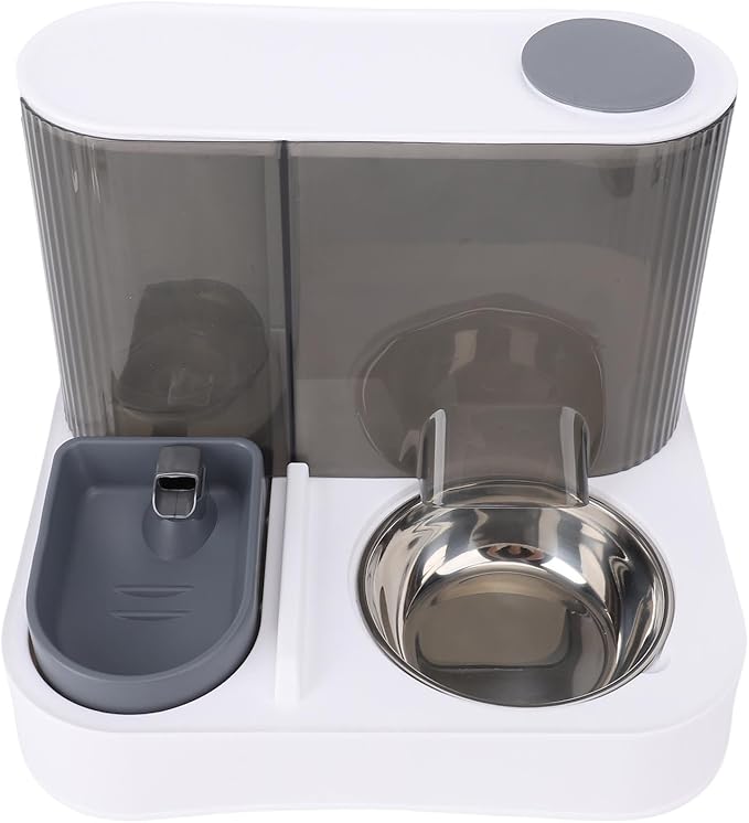 Generic Automatic Pet Feeder Leakproof Freshness Double Bowl Design for Cats Dogs, Food Water Dispenser Set for Home Use (Gray)