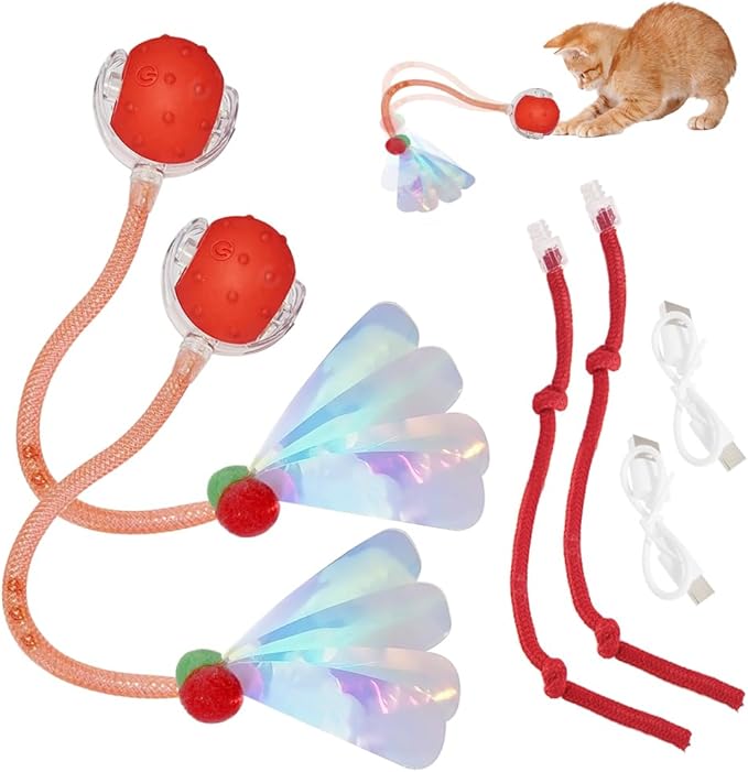 2Packs Interactive Cat Toys Ball for Indoor Cats, Smart Automatic Cat Chase Ball Toy, Generation Moving Cat Ball with Elastic Mesh Tail Motion Activated