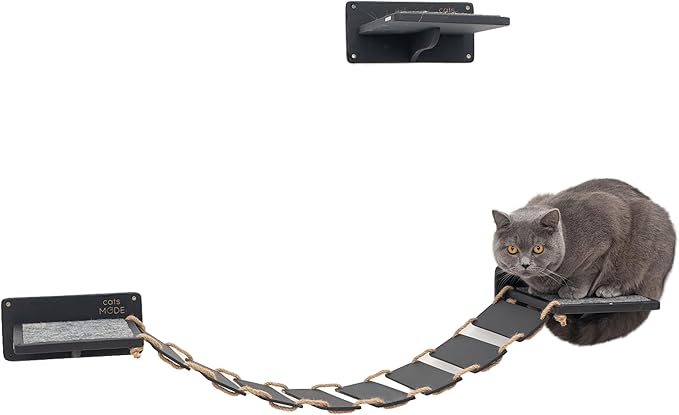 Wood Cat Bridge Cat Steps Cat Bed Wall Cat Toy Rustic Cat Tree Wall Decor Cat Lover Gift New Home Gift Cat Furniture Wall (Black, Bridge & 3 steps)