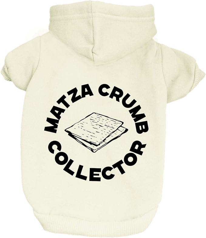 Matza Crumb Collector Dog Hoodie | Fleece Lined |Leash Hole| Passover Jewish Holiday | Funny Protoshoot Prop|Cream, 4X-Large (1246)