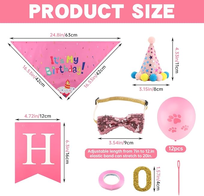 Cat Birthday Decorations Set - Cute Birthday Outfit with Hat, Bandana, Bow Tie, Balloons & Number Stickers for Kittens/Cats Party Photo Props & Festive Supplies