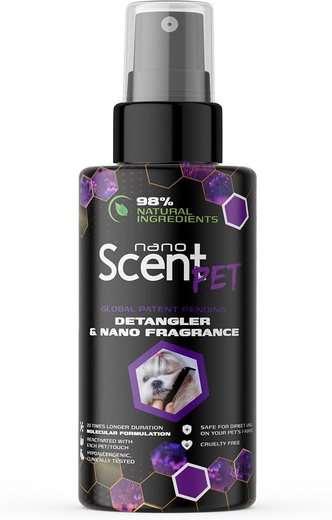Pet Fur Detangler and Conditioner, Leave-in Conditioner with Long-Lasting Nano Scent for Effortless Grooming and Freshness, Spray After a Bath, Swim, Rain or Snow, Works All Day (50mL)