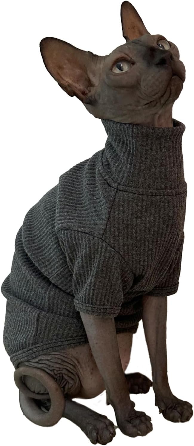 Shirt Cotton Turtleneck Sweater for Sphynx Cat, Large, Deep Grey