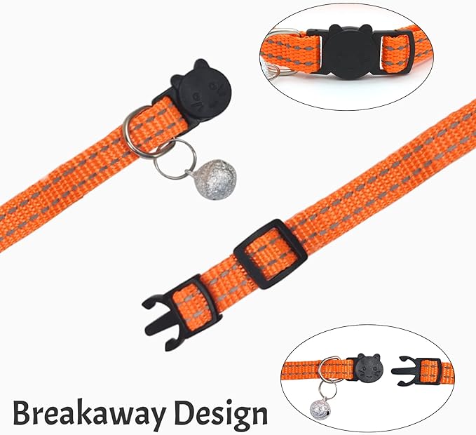 CAMAL Reflective Cat Collar Personalized, Custom Breakaway Cat Collar with Stainless Steel Pet ID Tag, Adjustable Cat Collars with Name and Phone Number for Cat Kitten Puppy
