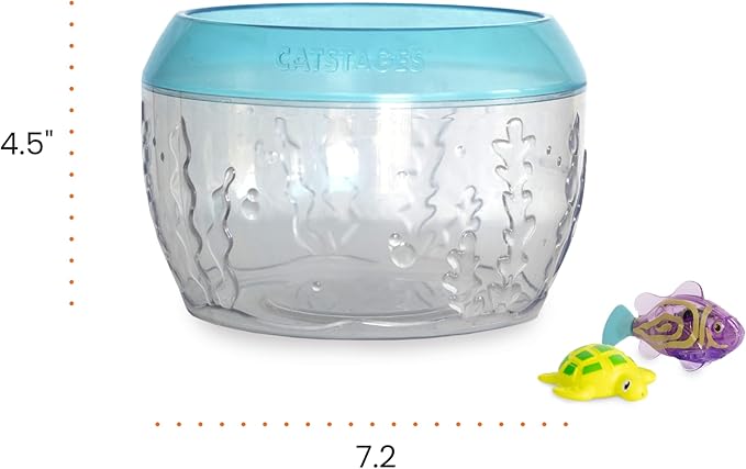 Catstages Meow-smerizing Fish Bowl for Cats with Two Water Cat Toys, Electronic Swimming Fish and Floating Turtle Included, Blue