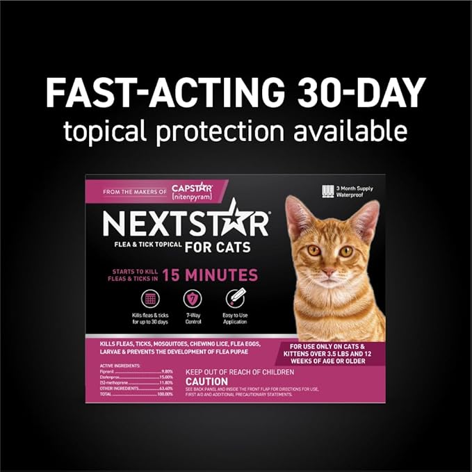 CAPSTAR Flea Treatment for Cats 2-25 lbs (12 Doses) + NEXTSTAR Flea and Tick Prevention for Cats Over 3.5 lbs (6 Doses) Bundle