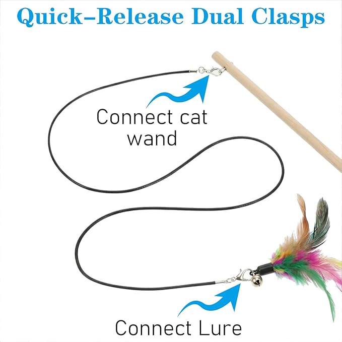 Molain 3 Pcs Cat Wand Toy Replacement Strings, 25 Inch Long Cat Toy String Cat Toy Wire with Lobster Clasps for All Lures Cats Stick