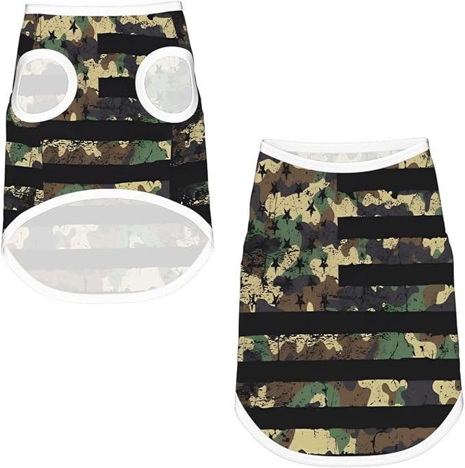 Camo American Flag Camouflage US Flag Dog Shirts Sleeveless Puppy Cotton T-Shirts Breathable Dog Clothes Pet Apparel Tank Top Pullover Doggy Cozy Canine Wear for Small Dogs Cats Grey Medium