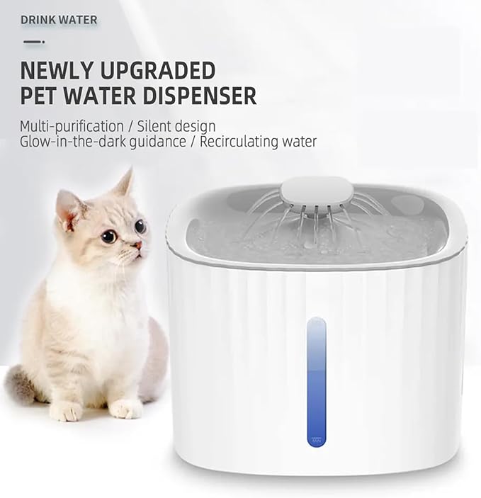 TsoLay Automatic Pet Water Fountain, 101oz/3L Cat Fountain Water Bowl with Led Light and 6 Pack Filters, Dual Working Mode and Ultra Silent Design, for Cats, Dogs, Multiple Pets