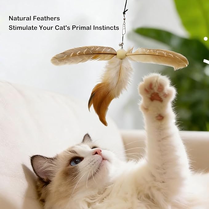 IUHKBH Cat Wand Toy, 3 Pack Feather Sticks with Bell Wooden Handle Interactive Teaser Toys for Indoor Cats Kittens Boredom Relief Exercise