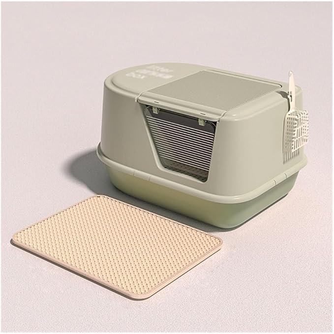 Pet Supplies, Odor-Proof Large Cat Litter Box with Lid & Ma,Leakproof, Easy Clean(Green)