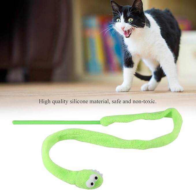 Cat Toy Snake, Serpentine Mint Cat Teasing Stick Enhance Bond with Cats, Pet Stress Relief and Interactive Toys (Green)