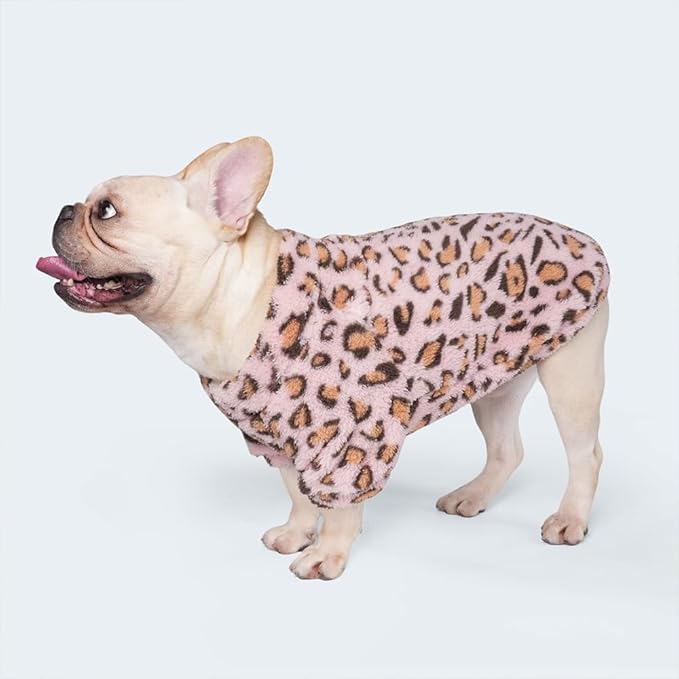 Leopard Print Dog Sweater – Stretchy Fleece Dog Turtleneck Sweatshirt for Puppies & Cats, Soft & Warm Pet Winter Clothes for Small, Medium & Large Dogs (Pink, Medium)