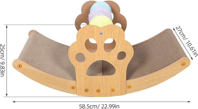 Kisangel Rocking Cat Scratching Lounger Bed with Colorful Balls Scratch-Resistant Cardboard Pad for Indoor Cats and Resting Furniture