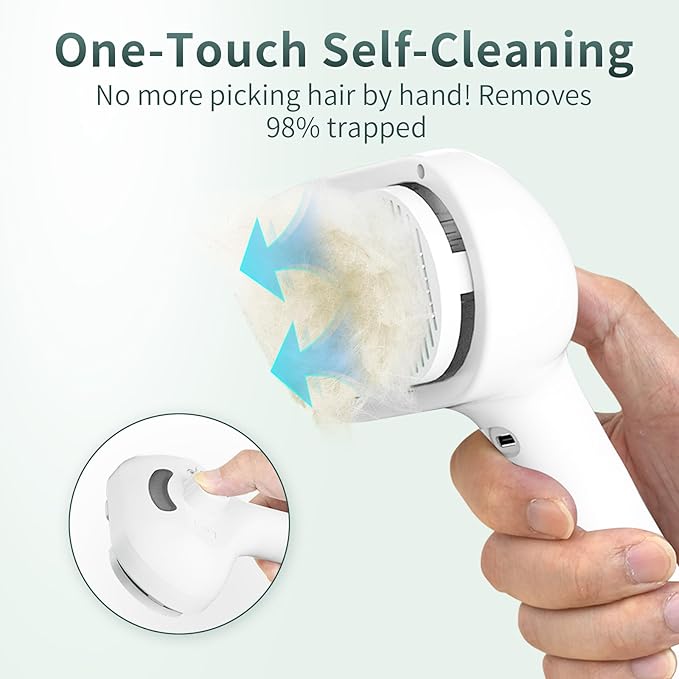 Steam Cat Brush for Shedding, 3-in-1 Self Cleaning Grooming Brush for Dogs & Cats, USB Rechargeable, Hair Removal Comb with Anti-Static Mist, for Long & Short Haired Pets, White