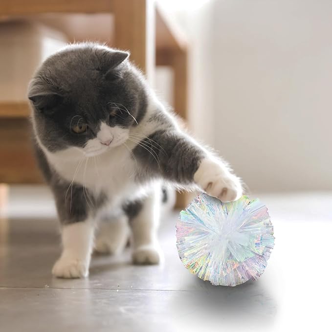 Andiker 2 PCS Cat Crinkle Balls, 5.1 Inches Cat Balls with Soft Shiny Crinkle Paper Interactive Cat Toys for Indoor Cats Reducing Boredom and Keeping Fit for Cats and Kitten